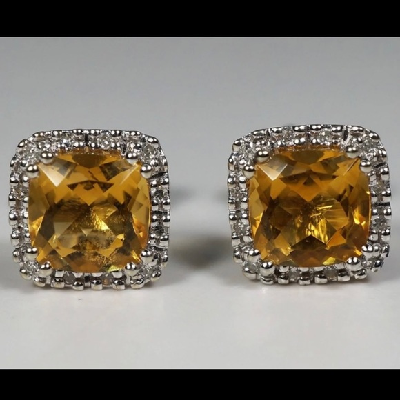 14k gold citrine diamonds earrings